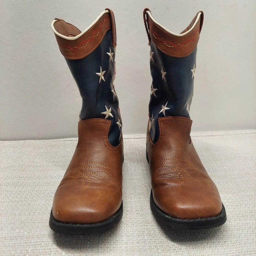 Wonder Nation Kids American Flag Cowboy Boots Brown Stars Stripes Size 2
